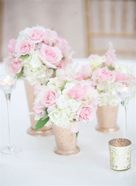 Pink Rose And White Hydrangea Centerpieces