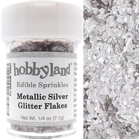 Hobbyland Edible Sprinkles Metallic Silver Edible Glitter Flakes 14