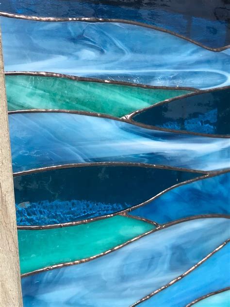 Ocean Waves Of Serenity Stained Glass Beachy Blues Serene Etsy Uk Ocean Waves Stained Glass