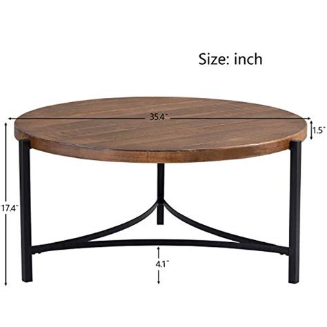 P Purlove Round Coffee Table Rustic Style Table With Wood Desktop Metal