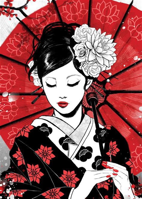 Geisha Rubyart Poster By Ruby Art Displate Japanese Art Prints