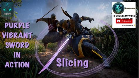 Assassins Creed Valhalla Purple Vibrant Sword Slicing Through A Line Of