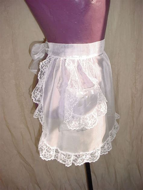 Vintage Sheer Half Apron White With Ruffled Lace Pocket Maid Or Hostess S1319 Seller