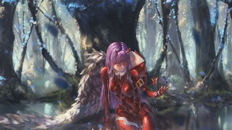 Darling In The Franxx Zero Two Wearing Red Dress With Background Of