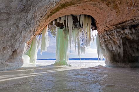 Ice Cave Ice Curtains On Grand Island Near Munising Michigan Stock