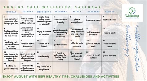 Your August 2022 Wellbeing Calendar Wellbeing Australia