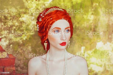 Young Victorian Redhead Princess Portrait With Freckles In Castle