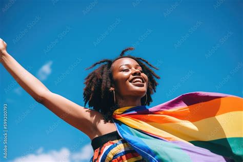 Black Queer Person Holding Rainbow Flag Lgbt Pride Or Gay Pride Lesbian Gay Bisexual And