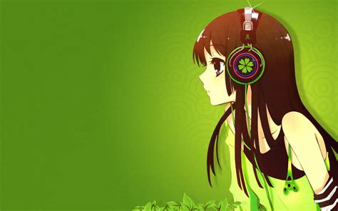 Headphones Green K On Akiyama Mio Anime Simple Background Anime Girls