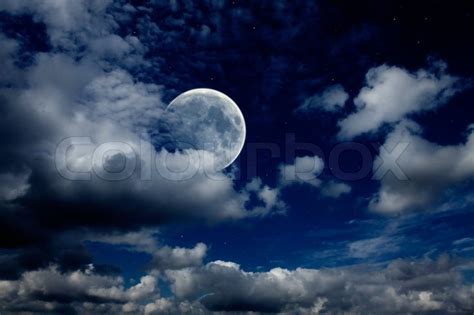 Night Sky With The Moon Clouds And Stars Stock Photo