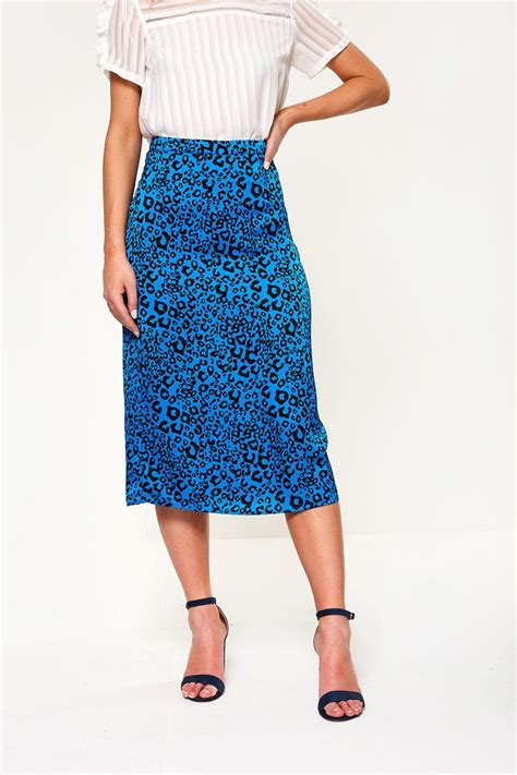 Vila Satin Leopard Print Skirt In Blue Iclothing