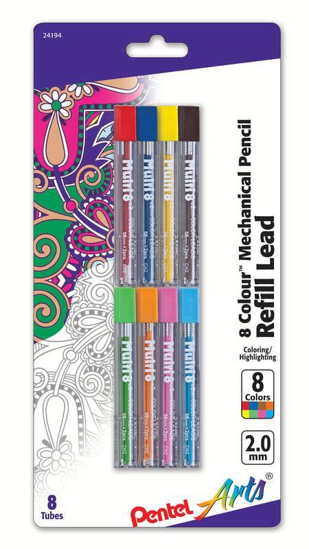 Pentel Arts 8 Colour Pencil Refill 20mm Assorted Color 8 Pk