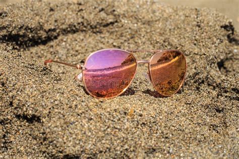 Sunglasses At The Beach With Sea Reflection Stock Photo Image Of
