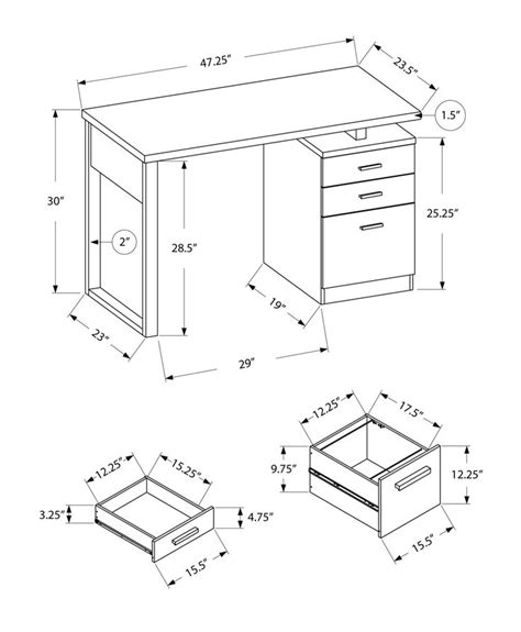 The Drawing Shows An Office Desk With Drawers And Two Drawers One Drawer Open To Reveal A