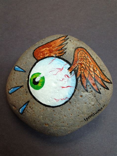 Flying Eyeball Painted Rock By Artist Daniel Langhans Stone Painting