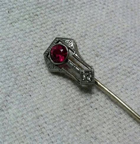 art deco 14k diamond ruby stick pin antique brooch by renew2u antique pins antique brooches