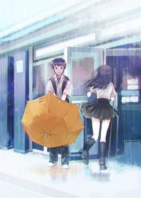 Rain Umbrella Boy Girl Art Beautiful Pictures Anime