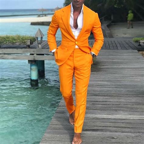 11655us Latest Coat Pants Designs Men Orange Suits Wedding Suit