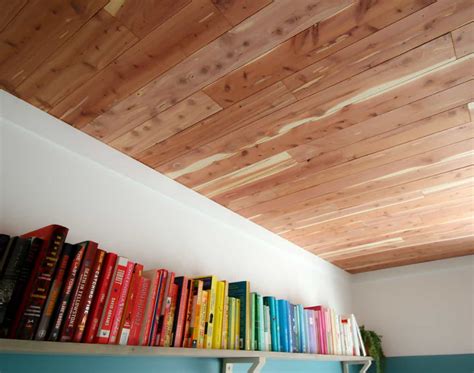 Link to the cedar slats im. How to hang a cedar plank ceiling over popcorn ceilings ...