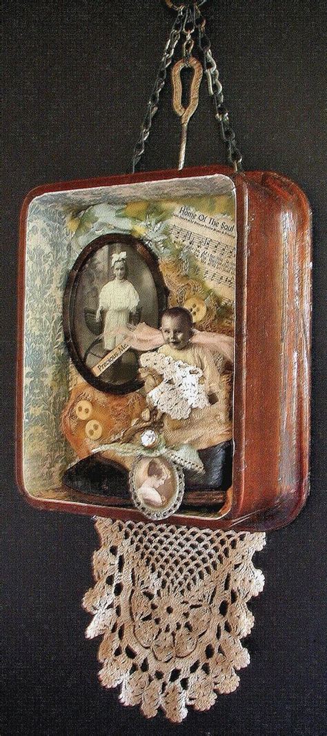Antique Wood Box Original Assemblage Art Vintage Materials Circa 1880s