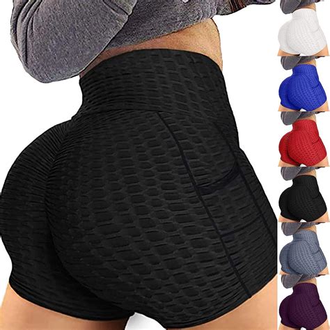 womens butt lifting textured high waist yoga shorts pure color running athletic sports short