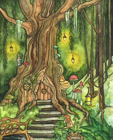 Enchanted Forest Painting Fantasy Art Fairy House Fantasy Etsy Australia Fantasy Paintings