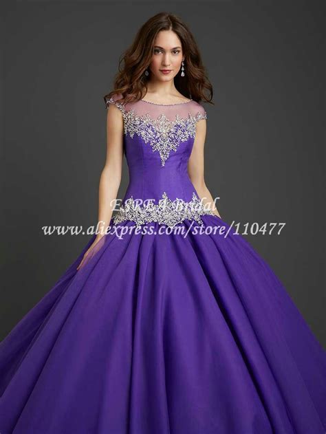 Sheer Cap Sleeve With Crystal Modern Lavender Purple Quinceanera Dress