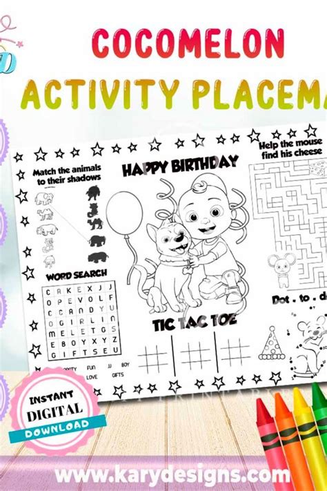 Cocomelon Activity Placemat Birthday Activities Activity Placemat
