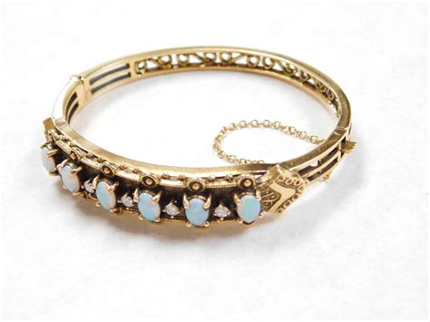 Vintage Opal And Diamond Bangle Bracelet 14k Gold From Arnoldjewelers On