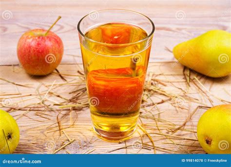 Glass Of Cider With Apples And Pears Cider With Fruits Stock Photo