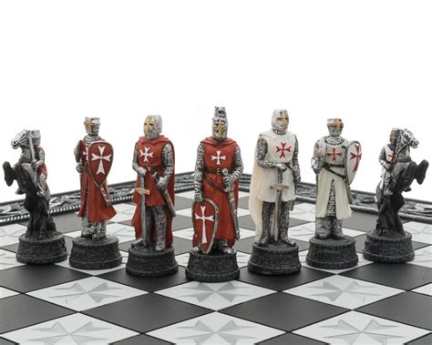 Medieval Times Crusades Red And Blue Maltese Knights Chess Set Gloss