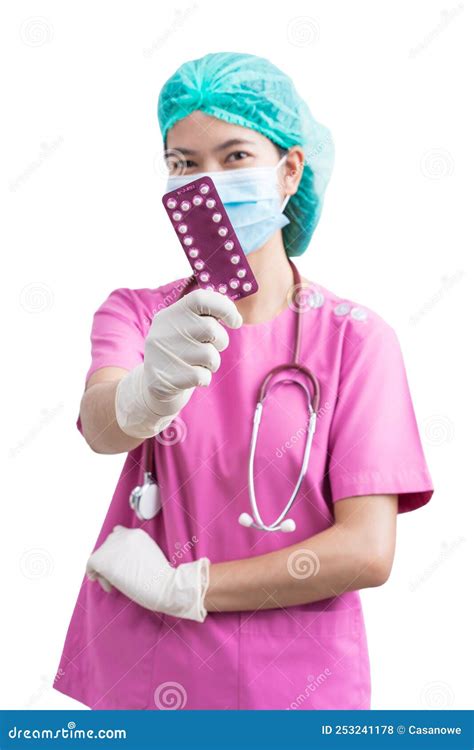 Female Doctor Holding Birth Control Pills Contraceptives In Hands For