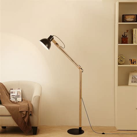 5x 60w Tripod Floor Lamp Solid Ash Wood Adjustable Arm Reading Light