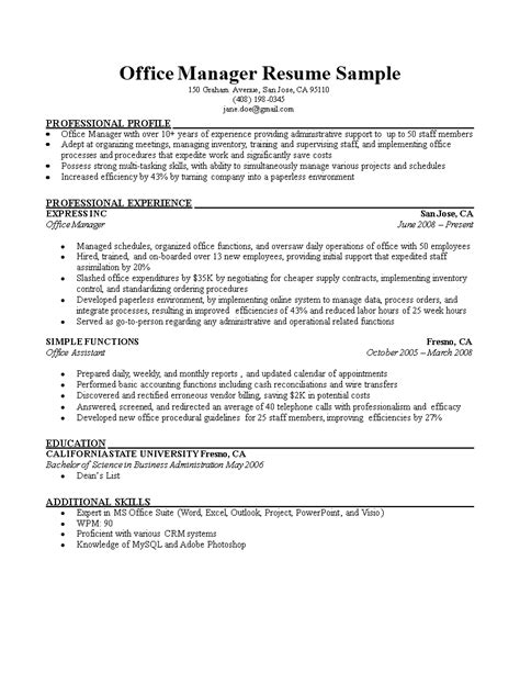 Office Manager Professional Resume Templates At