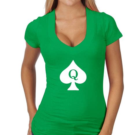 queen of spades v neck t shirt tee womens jrs sexy cleavage etsy