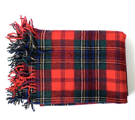 Vintage Pendleton Red Plaid Wool Throw Blanket
