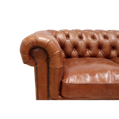Pasargad Home Genuine Leather Chester Bay Tufted Loveseat Or Sofa