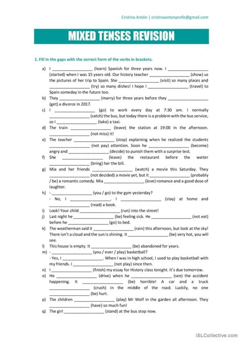 Mixed Tenses Revision General Gramma English Esl Worksheets Pdf Doc