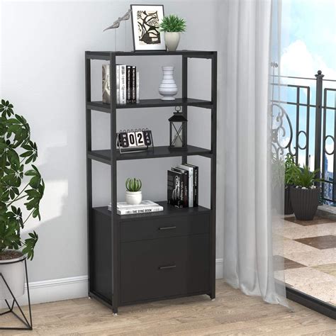 The sleek and modern finish is an easy fit for office or home study. Bookcase Bookshelf, 4-Tier Modern File Cabinet with 2 ...