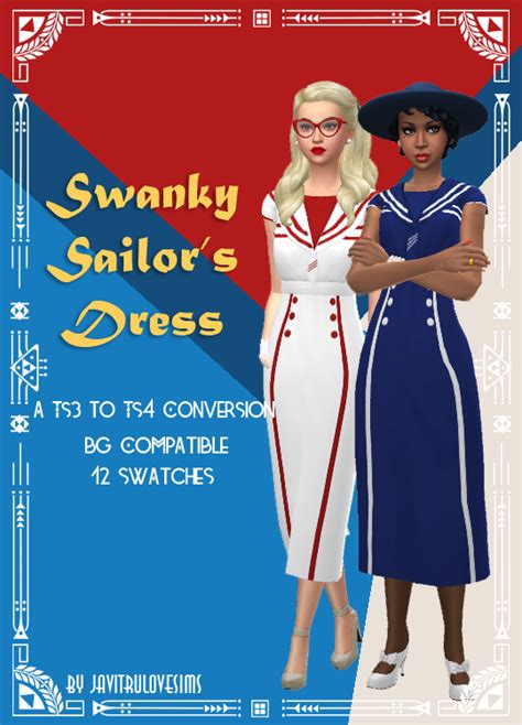 Swanky Sailors Dress By Javitrulovesims Its A 1930′s 1940′s Esque Dress With The Classic Red