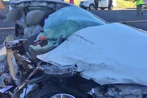 Horrific Aftermath Of Crash Shows Car Split Down The Middle And Mangled