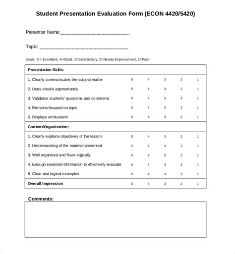 Free 18 Sample Student Evaluation Forms In Pdf Ms Word