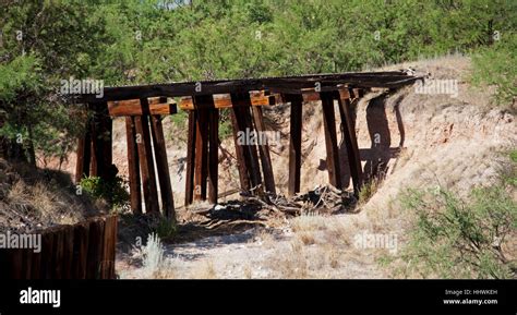 Abandoned Railroad Wooden Trestle Over Dry Stream Bed In Colorado Near