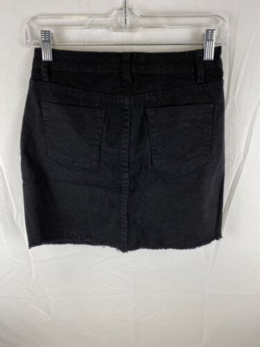 Just Quella Womens High Waisted Jean Skirt Fringed Slim Fit Denim Mini