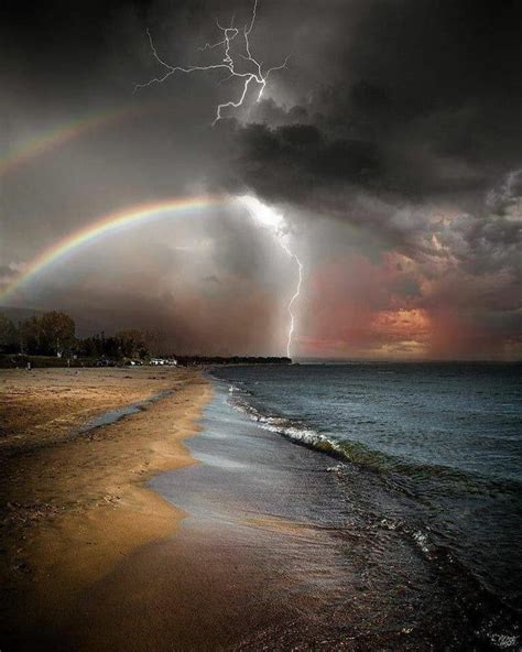 Lightning Storm Rainbow Sauble Beach Canada By Phantamos Awesome