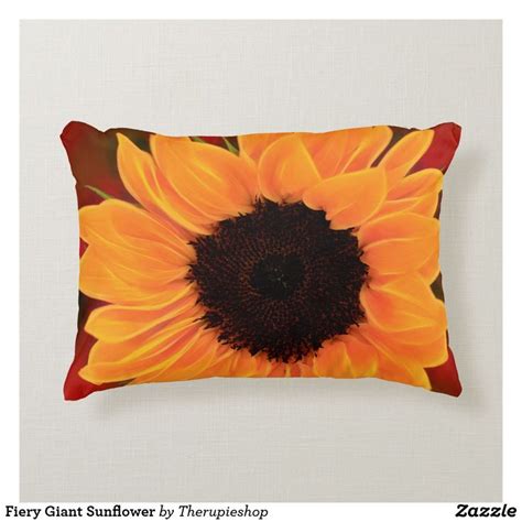 Fiery Giant Sunflower Accent Pillow Pillows Throw Pillows Custom