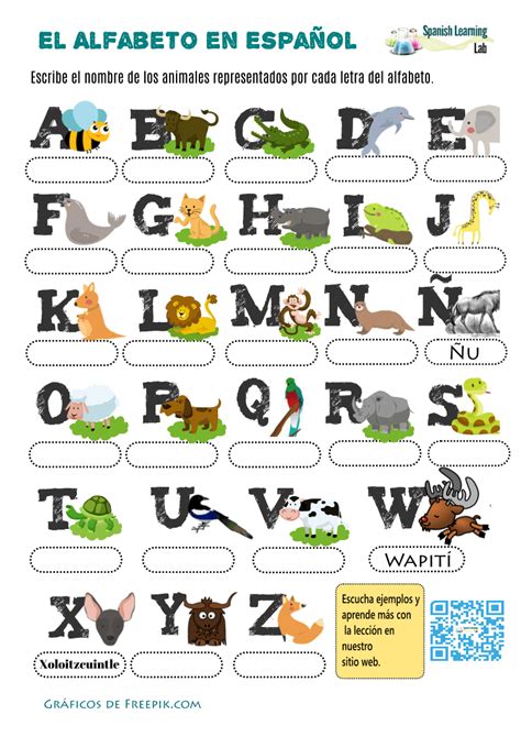 Alphabet In Spanish With Animals Pdf Worksheet Spanish Learning Lab