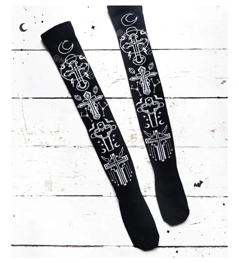 Ornate Gothic Crosses Overknee High Socks High Quality Etsy Grunge