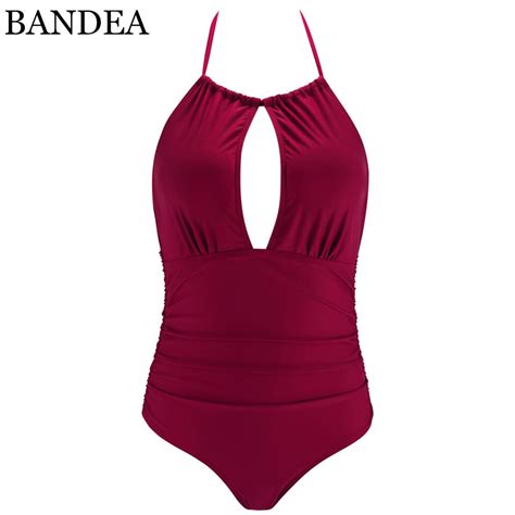 bandea bikini sexy women one piece swimsuit wine red bodysuit padded monokini bathing suit beach