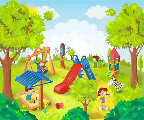 Children Playing In The Park Vector Illustration Vectors Graphicriver
